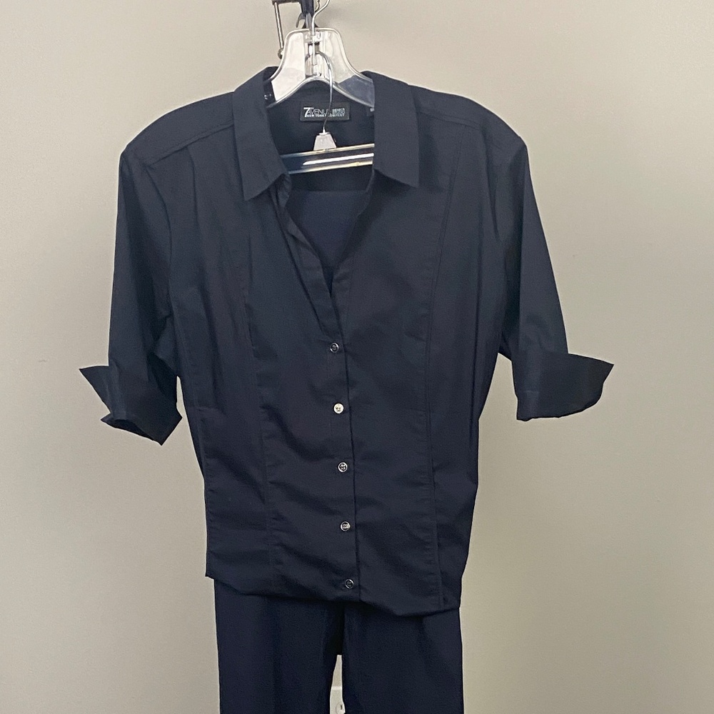 Sleeved Navy Blue Top and matching pants by 7th Avenue NY & Co